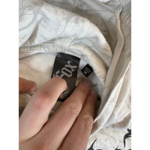 Fox Racing Logo AOP Pullover Hoodie Womens Medium Cream Gray Streetwear Casual - Picture 5 of 7
